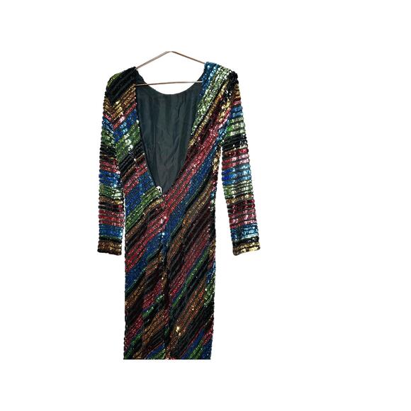 ALCOOLIQUE Peyton Tubolar Black Rainbow Stripe Sequin Mesh Backless Mini Dress10 - Picture 5 of 16